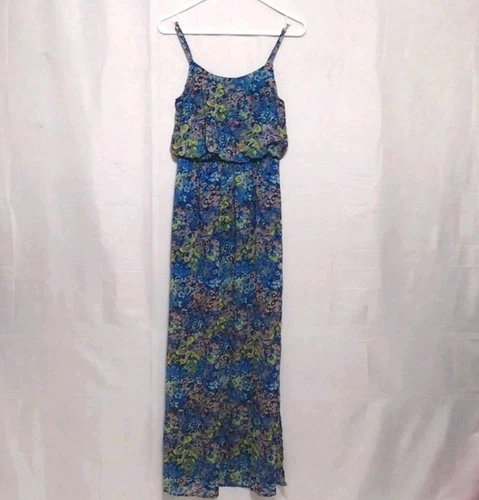 PALM ANGELS Maxi abito piccolo Fire Los Angeles spaghetti spalline stampa floreale chiffon