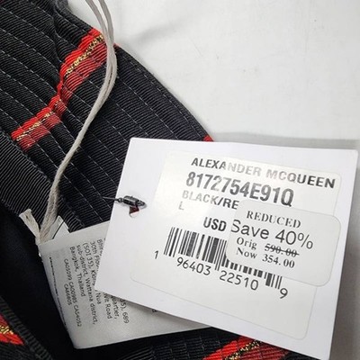McQueen Wool Blazer Stripe Hat Men's L Black/Red Logo At Front