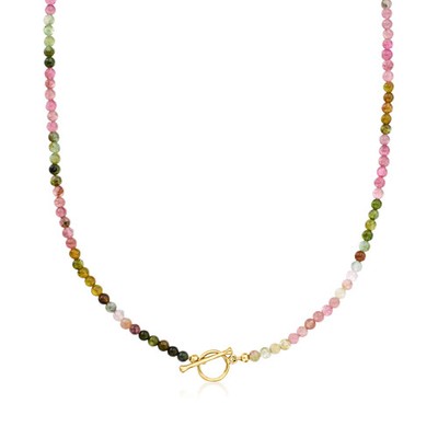 3.5-4mm Multi Tourmaline Charm-Compatible Toggle Ncklc in 18k Gold Plate