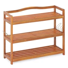 Costway 3-Tier Ample Wood Shoe Rack Shoe Storage Organizer Heavy-duty Free Stand