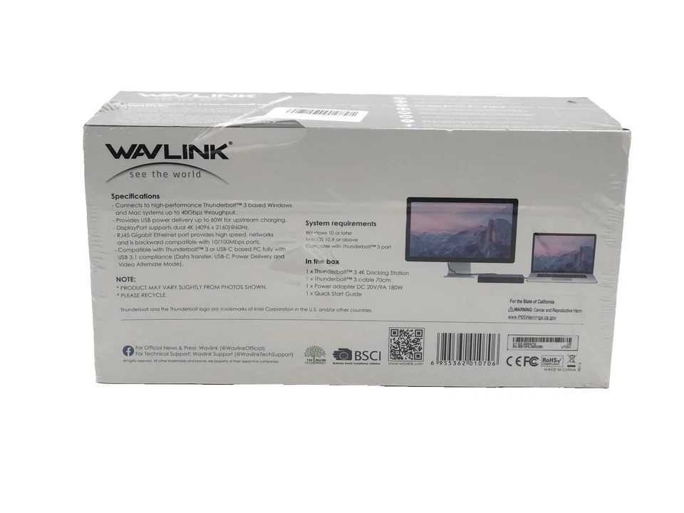WAVLINK 4K Thunderbolt3 Docking Station Dual Monitor Dual 4K Display Hub - Image 3 of 4