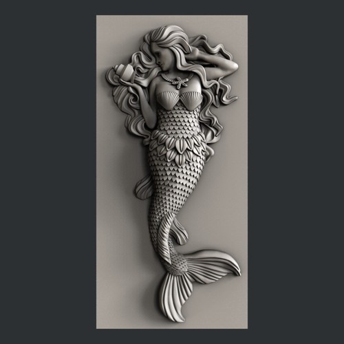 3d STL models for CNC, Artcam, Aspire, relief mermaid - 第 1/3 張圖片