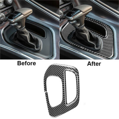 2Pcs Carbon Fiber Gear Shift Panel Cover Trim  For Dodge Challenger 2015-2020