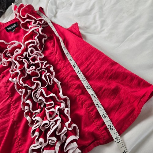 Metrostyle EUC Vintage 00s ruffle zip front blouse sleeveless top 4 red white - Picture 9 of 13