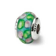 Blue Green Pink Hand Blown Glass Kids Bead .925 Sterling Silver Reflection Beads