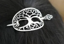 Tree of life silver braid hair stick