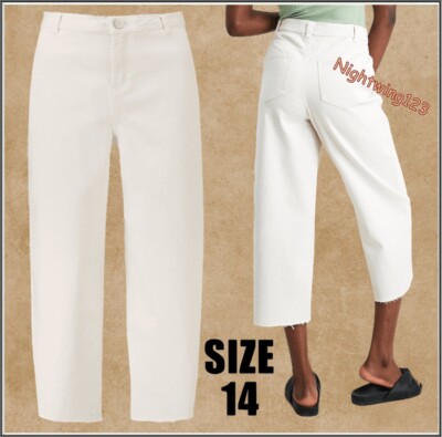 TU Size 14 Ecru White Jeans Super Wide Leg Hourglass Crop Cotton