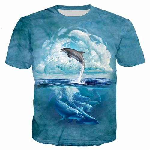 T-Shirt Mode 3D-Druck Tier springen Delfin Damen Männer kurzärmelig T-Shirt Tops - Bild 1 von 3