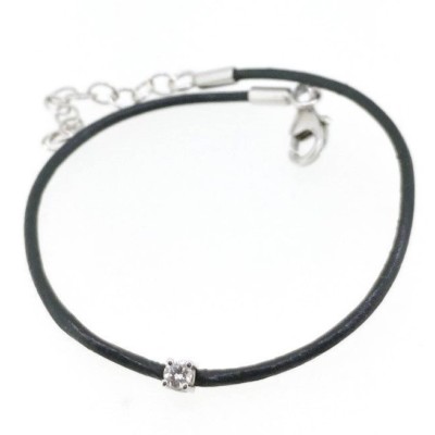 Solitär Armband natürlicher Diamant 0,06 kt Weißgold 18 Karat grau Leder Geburtstag