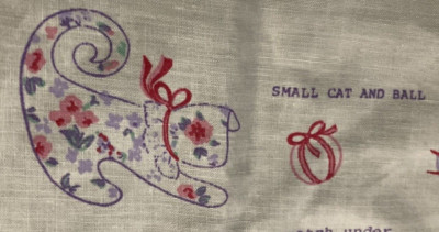 Vtg Rare SOPHISTICATS CAT AND BALL FABRIC PANEL To Sew Pinks & Purple flowers