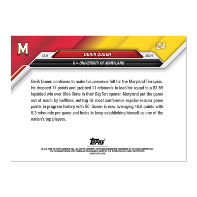 Derik Queen Maryland Terps 2024-25 Bowman U NOW Basketball Card