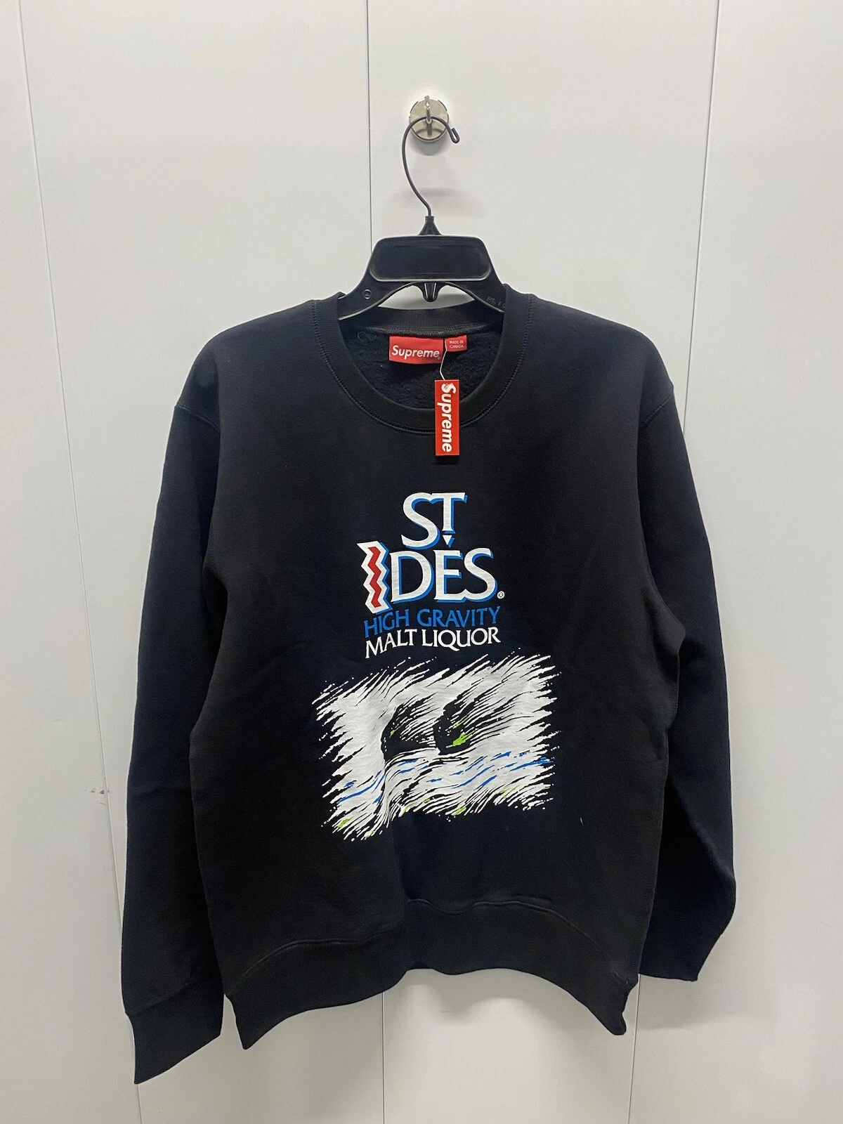 Sweat col rond Supreme x St. Ides grand streetwear noir neuf avec étiquette