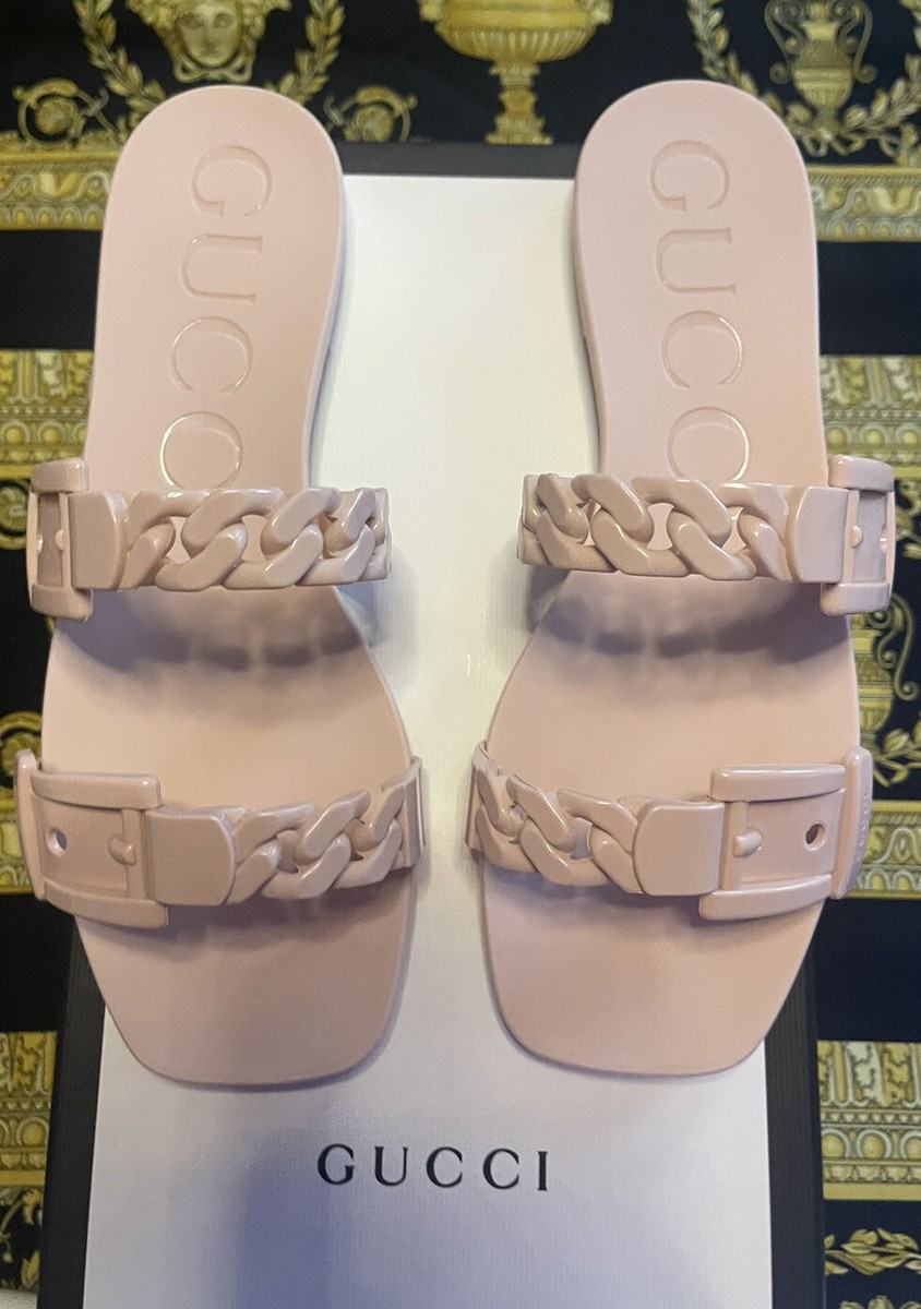 累積売上総額第1位【GUCCI★グッチ】SLIDE SANDAL WITH CHAIN NEW IN BOX 100% AUTHENTIC GUCCI CHAIN LINK SANDALS SLIDES GG