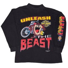Vintage 1992 Harley Davidson Looney Tunes Taz Unleash The Beast Wild Thing Tee