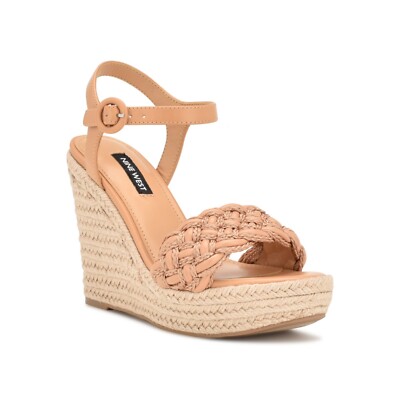 Nine West Women’s Ankle Strap Warm Wedge Sandals Light Natural Size 10 NIB 