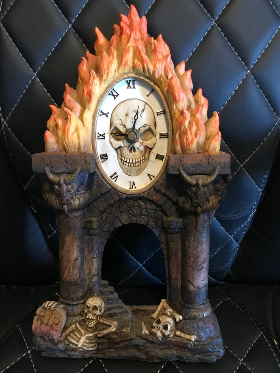 Hellfire Hell Entrance/ Gateway Flaming Skeleton Mantle Clock | eBay