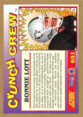 1991 Score #651 Ronnie Lott Los Angeles Raiders Football Card