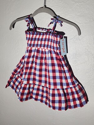 Cat & Jack Sleeveless Strappy Sun Dress Red White Blue Plaid Size 18M | eBay