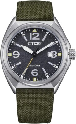 Citizen Herrenuhr Eco Drive Stoffarmband Khaki Ind. Data _AW1571-09E