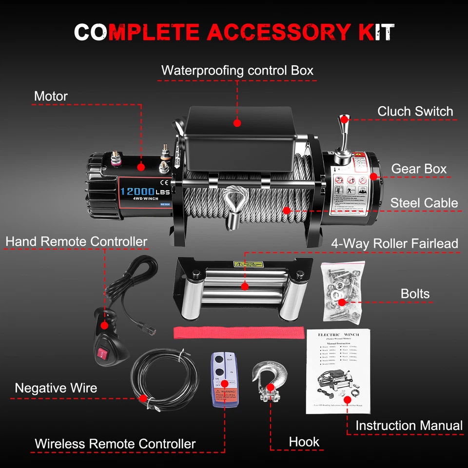 13000LBS Electric Winch 12V Steel Cable Off Road For Jeep Truck Towing Trailer Foto 3 de 4