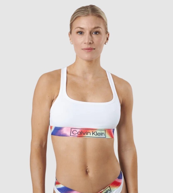 Calvin Klein Unlined Pride Bralette - White+Spectrum Colour Logo, XS