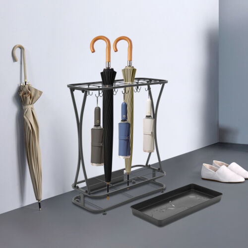 Metall Schirmhalter Ständer Rack Organizer + Abtropfschale (18 Fächer 20 Haken) schwarz - Bild 23 von 24