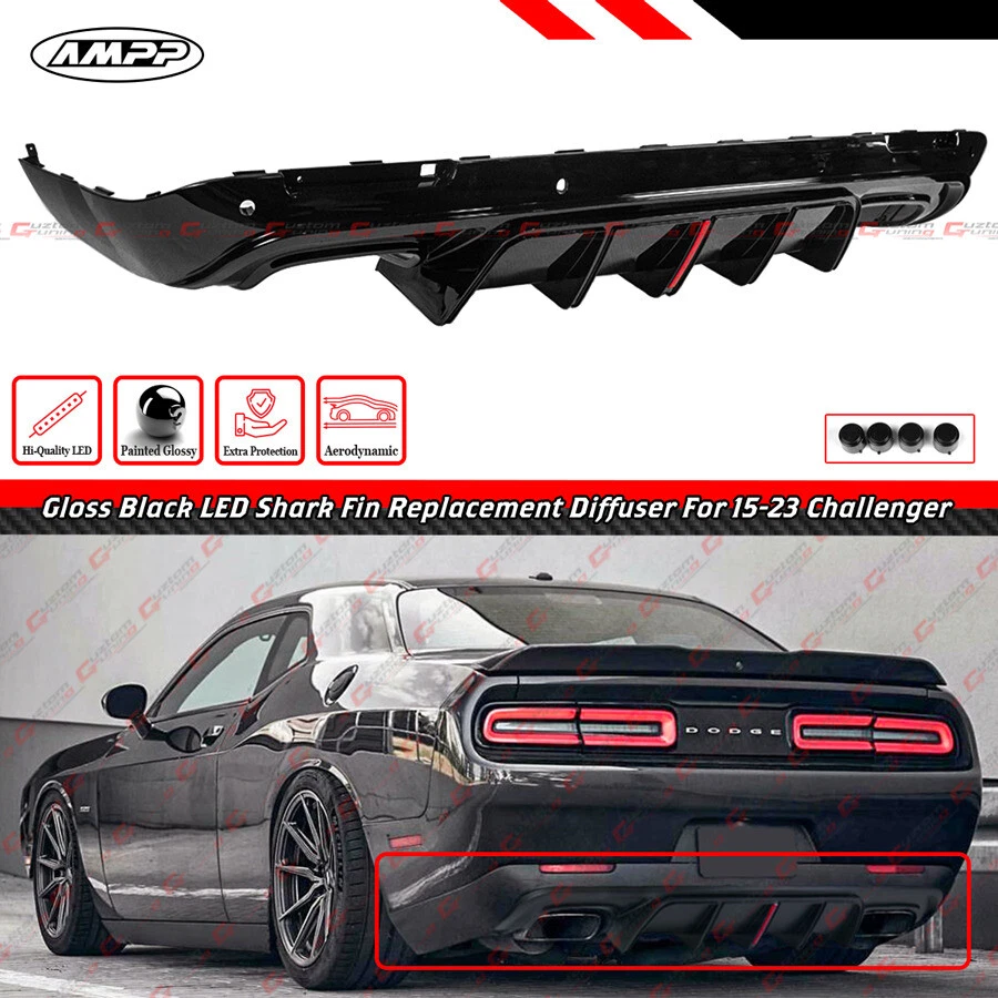 For 15-23 Dodge Challenger AMPP LED Gloss Black Rear Bumper Diffuser Replacement - Image 2 of 4