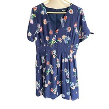 Madewell Silk Button-Front Tie-Sleeve Retro Dress in Flutter-By Floral Sz 8 NWT
