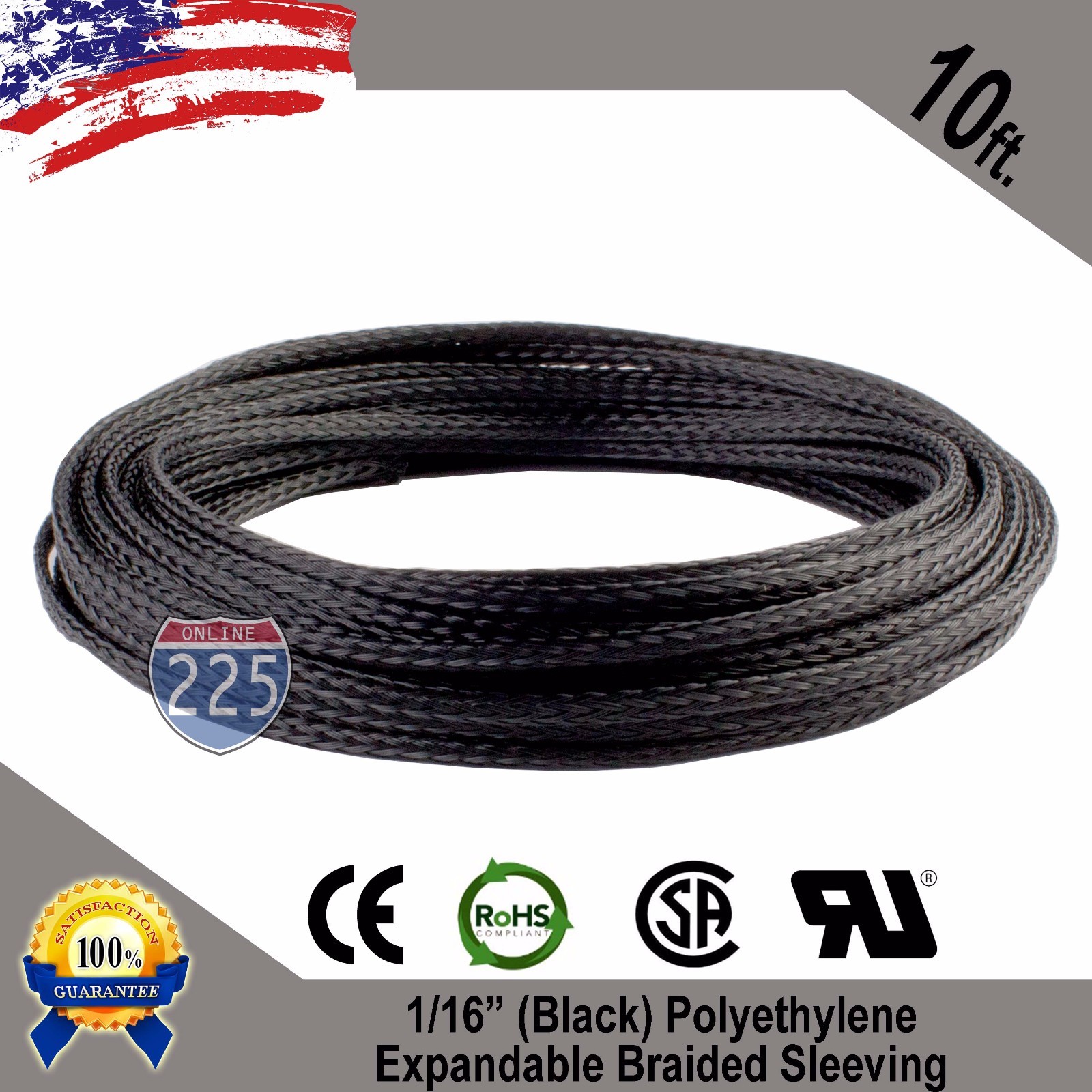 10FT Black Braided Expandable Cable Sleeve 1/16in Wire Loom Tubing