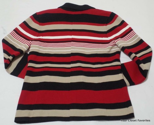 Calvin Klein Stripe Knit Cardigan Blazer Jacket PL (PETITE LARGE) Red/Blk/White - Picture 5 of 7