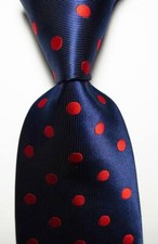 New Classic Polka Dot Dark Blue Red JACQUARD WOVEN Silk Men's Tie Necktie