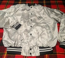 Vtg K Brand US 6th Marine Corps District Satin Bomber Jacket Snap Button Grey XL