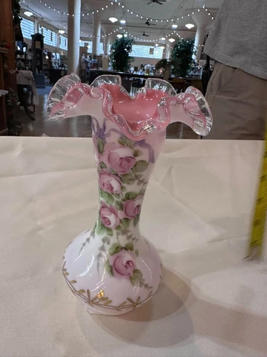 Vintage Fenton Charleton Peach Blow Silver Crest 8" Vase! VERY BEAUTIFUL!!!! A+