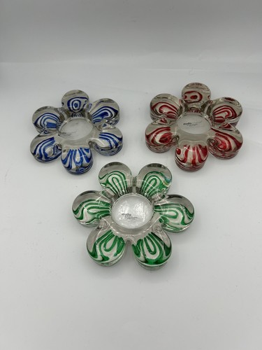 Blue Red Green Flowers Reverse Stain Glass Tea Light Candle Holders-3
