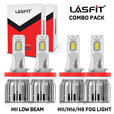 LASFIT Combo H11 H16/H8 LED Headlight Bulb Low Beam and Fog Light Bulb 6000K 4x