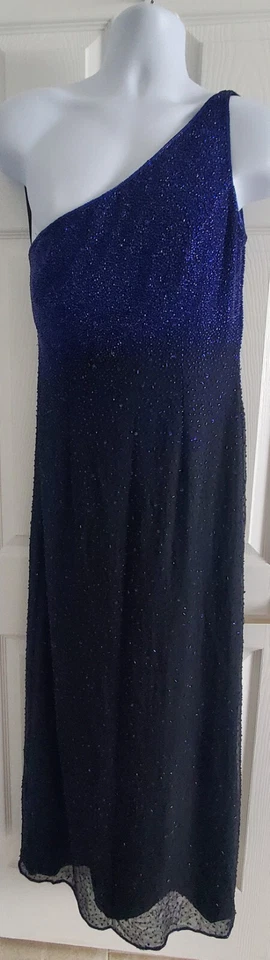 SEAN COLLECTION Vestido de Noche 100% Seda Un Hombro Cuentas, Tonos de Azul,Negro  Foto 4 de 4