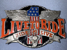 Vintage Biker Buckle LTR RTL Live To Ride Ride To Live Winged 1 Stars Stripes