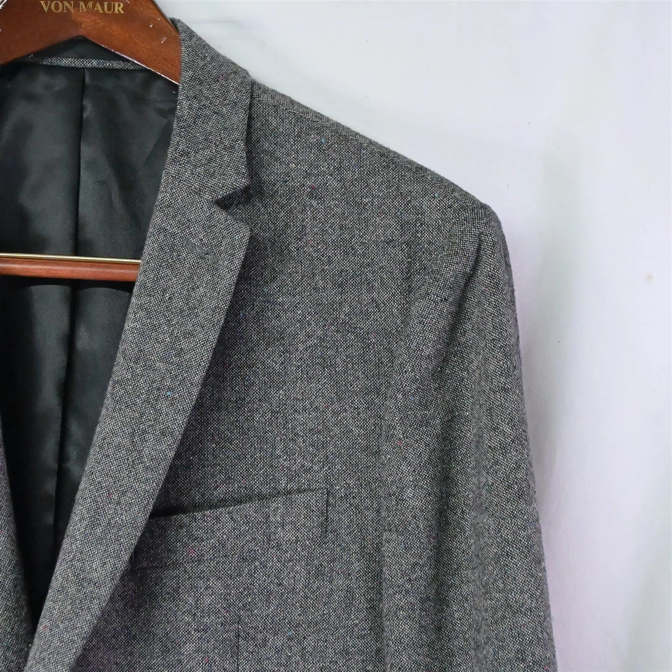 Chaqueta Blazer Abrigo Deportivo Geoffrey Beene 42L Gris Mancha Tweed Codo Parche 2Btn Foto 2 de 4