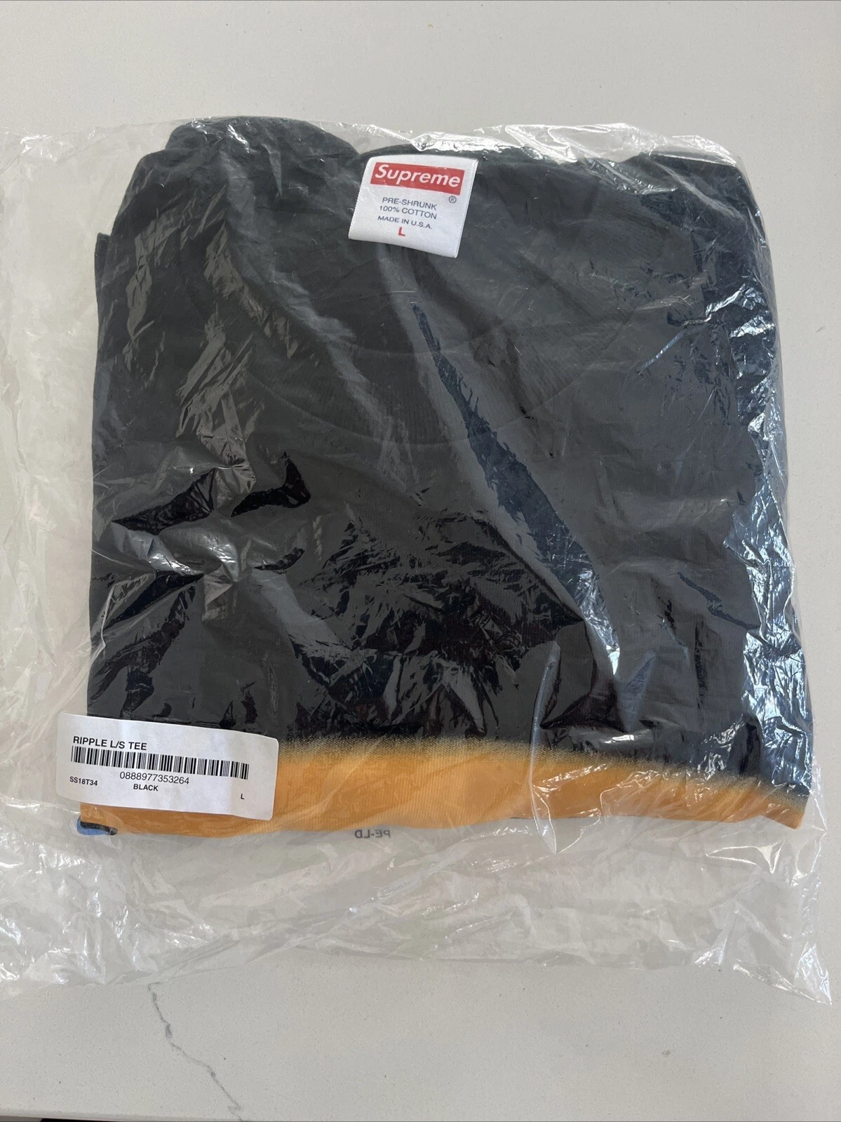 T shirt manches longues noir ondulé SUPREME New York taille adulte grand SS18 rare neuf