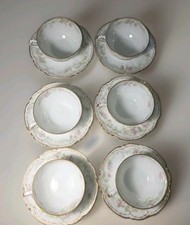 Set of 6 Vintage Haviland Limoges Tea Cups and Saucers