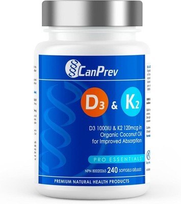CanPrev D3 & K2 Organic Coconut Oil Maintain Bone Health Helps Build 240pcs NEW