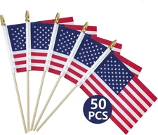 50 Packs 4X6 Small American Flags on Stick for Fourth of July Decor
