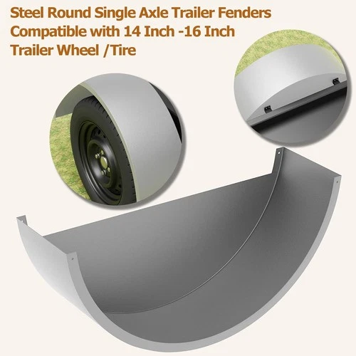 Pair of Steel Round Single Axle Trailer Fenders & Backs For 14" 15'' 16" Wheels - Bild 7 von 8
