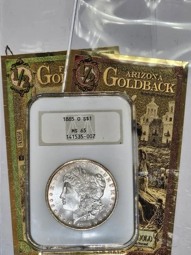 MS65 1885 O Morgan Dollar + [ Free 24k Gold ] NGC Certified 90% Silver Dollar