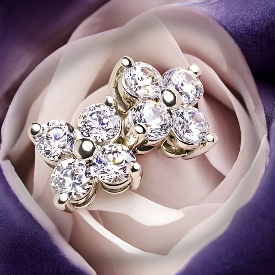 Round Cut Women Studs Earring Diamond Lab Grown 1 Carat 14k White Gold - Image 4 of 4