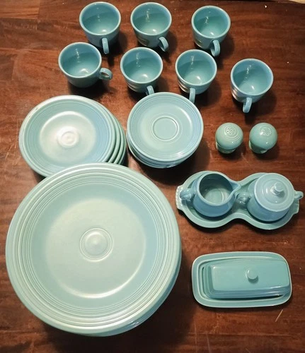 Fiesta Ware USA Turquoise 42 Pc Dinner Plates Cups Butter Dish Cream Sugar Set