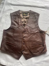 VINTAGE NEW MENS REED BROWN LEATHER LINED VEST SIZE LARGE MADE IN USA
