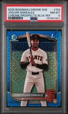 2025 Bowman Chrome Mega Box Prospects Blue Refractor Josuar Gonzalez /150 PSA 8