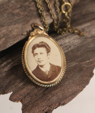 Biedermeier Trauerschmuck Doppel-Medaillon Schaumgold antik um 1880 Halskette