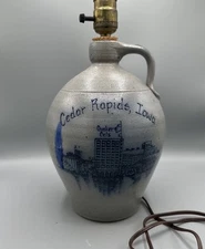 Rockdale Union Stoneware 1992  Jug Handle Lamp Tested Works Gray Blue Rare
